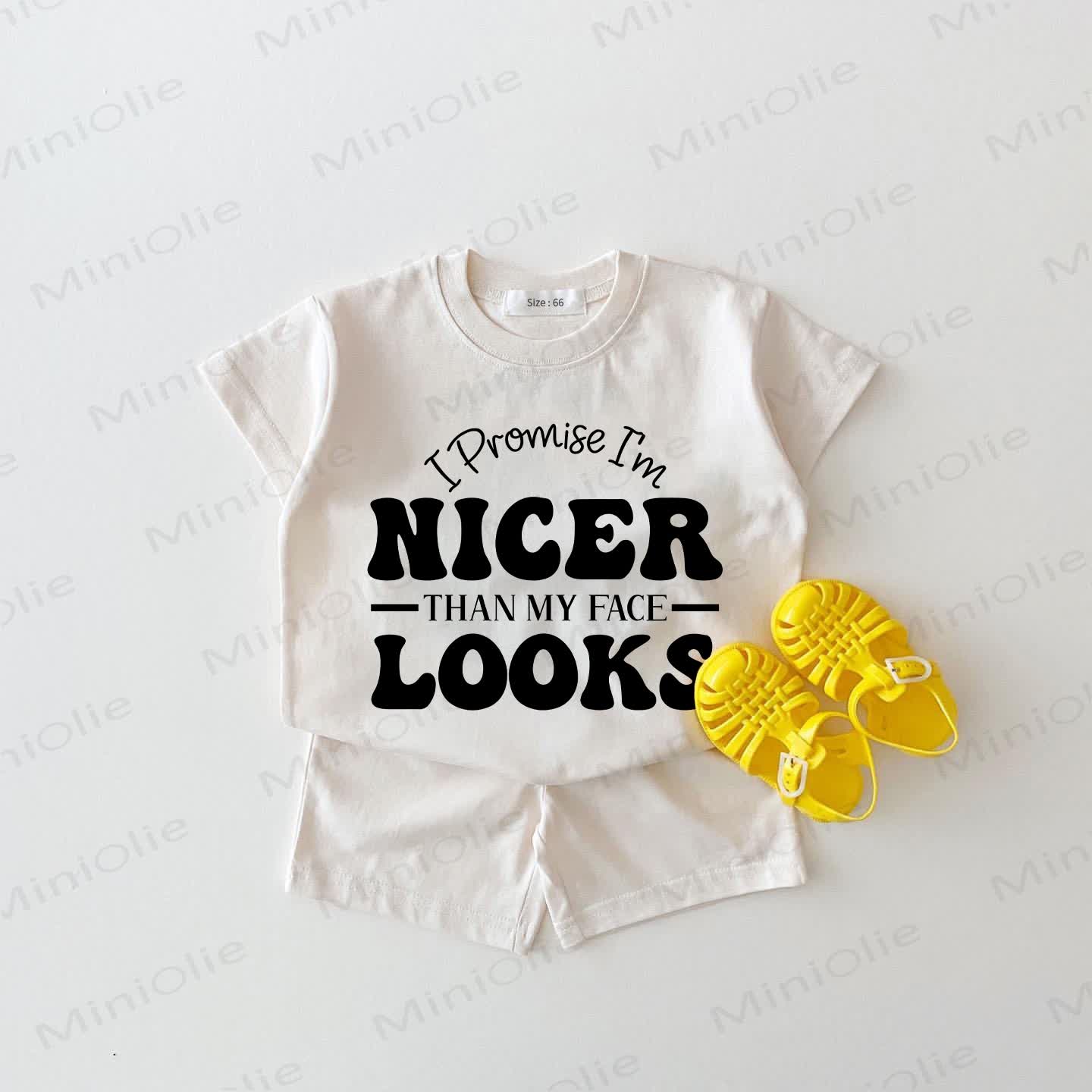 I PROMISE I'M NICER THAN MY FACE LOOKS Baby White Tee and Shorts 2-piece Set - White - 18-24M - image 1