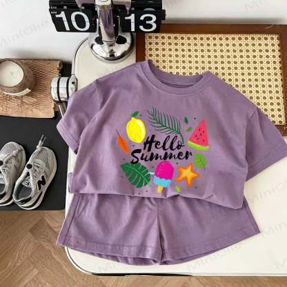 HELLO SUMMER Baby Print Shorts 2-Piece Set - Purple - 18-24M - image 1