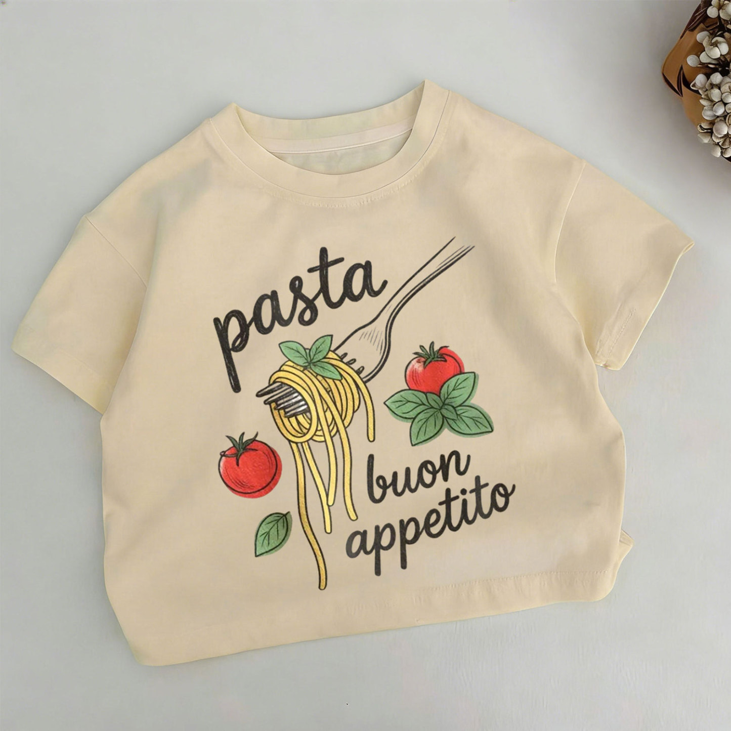 PASTA BUON APPETITO Toddler Boys Pasta Print Khaki T-shirt - Khaki - 6-7T - image 1