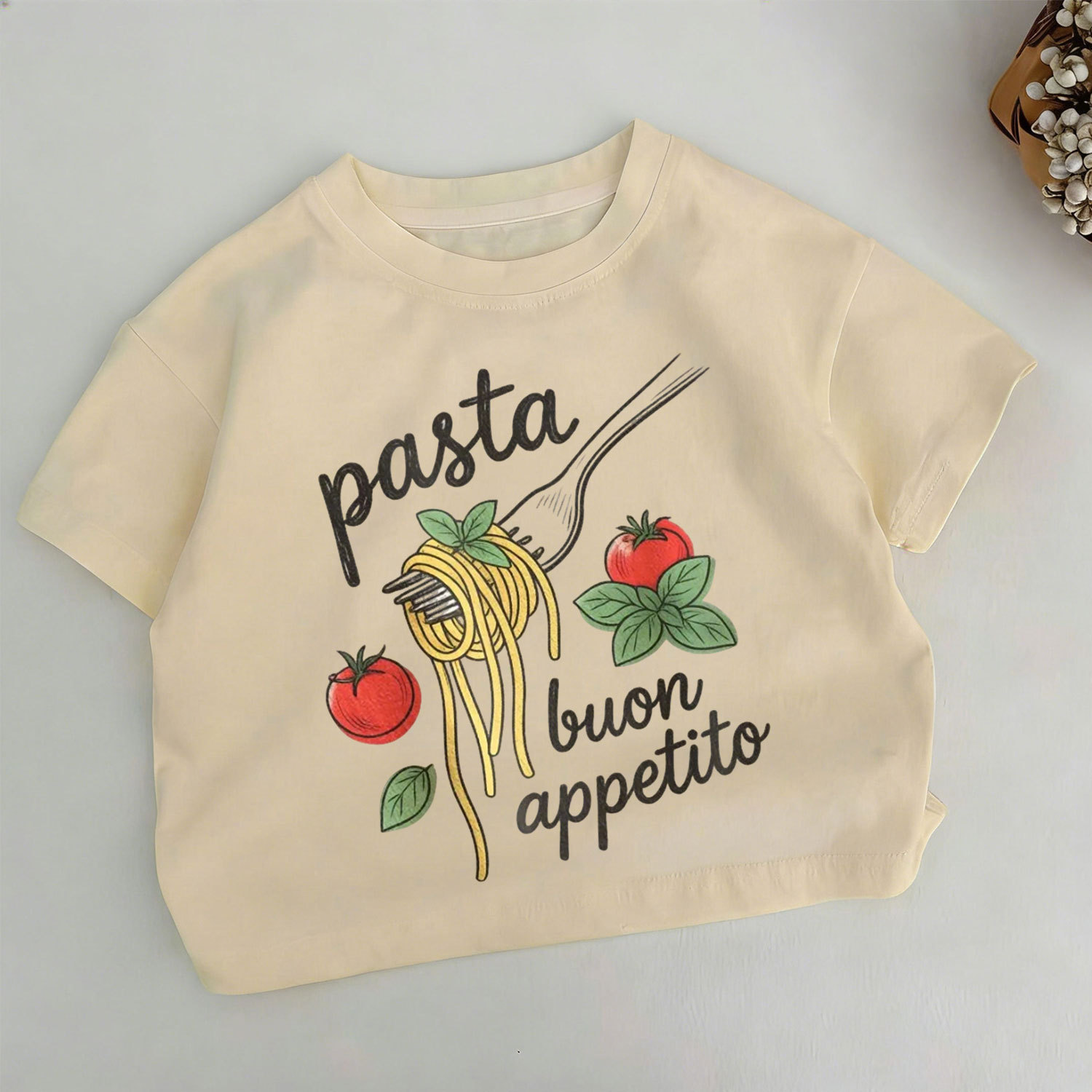 PASTA BUON APPETITO Toddler Boys Pasta Print Khaki T-shirt - Khaki - 6-7T - image 1