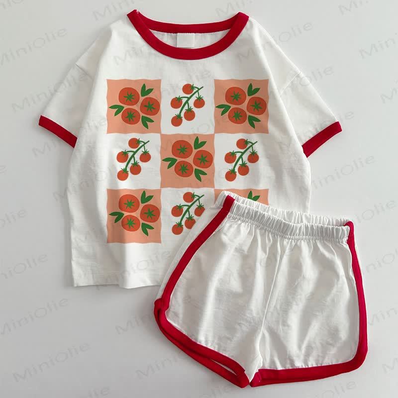 Baby Tomato T-shirt and Shorts 2-Piece Set - White&Red - 3-5T - image 1
