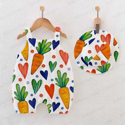 Baby Plaid Carrot Heart Romper with Hat - White - 18-24M - image 1