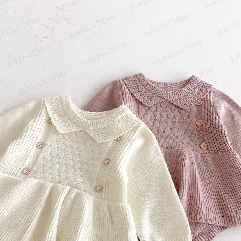 Baby Solid Color Knit Skirted Bodysuit - image 4