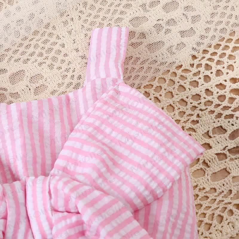 Baby Girls' Pink Striped Bow Vest and Shorts Set - image 5