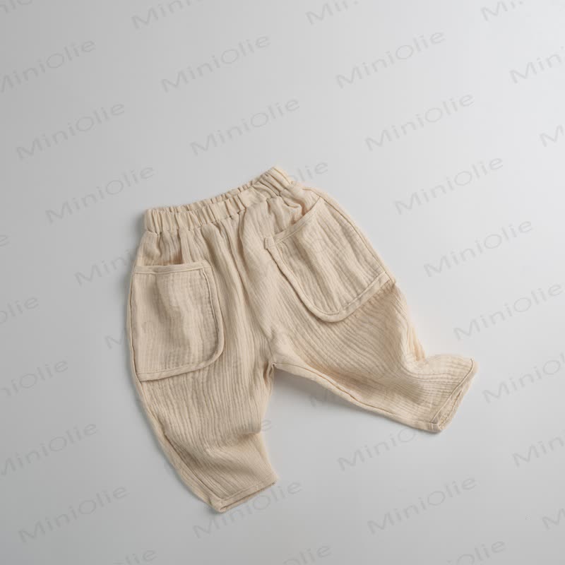 Toddler Baby Solid Color Crinkle Elastic Waist Pocket Pants - Beige - 4-5T - image 3