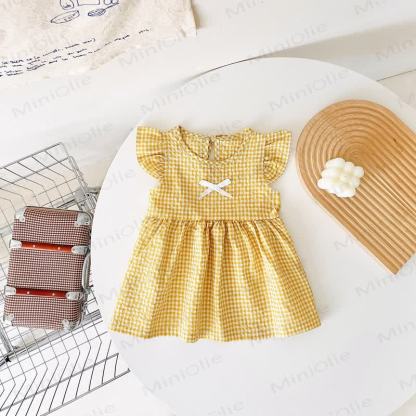 Baby Lovely Bow Plaid Ruffled Dress - Yellow - 3-4T - image 11