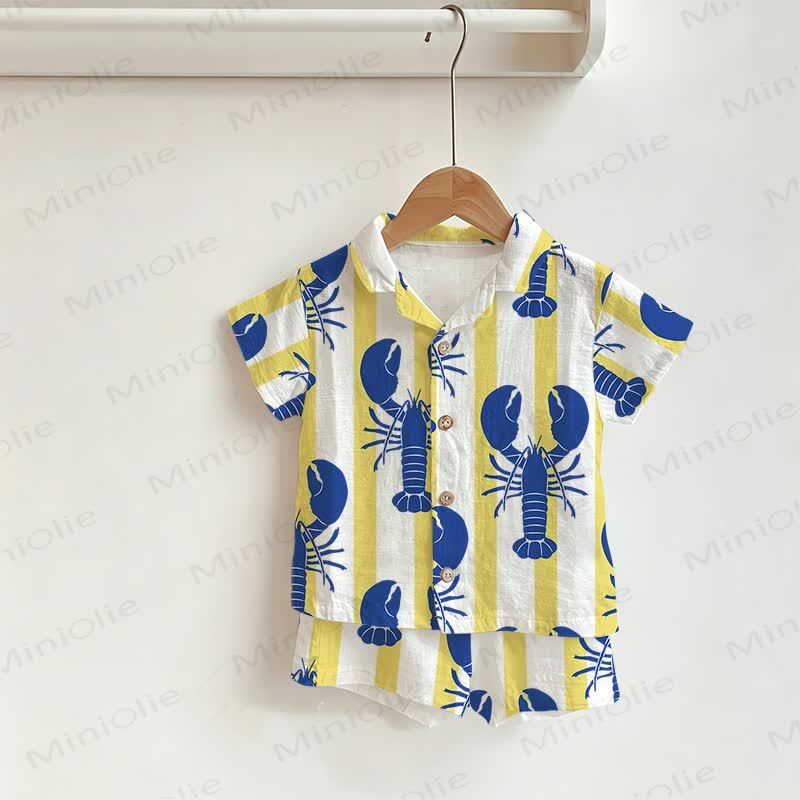 Baby Toddler Striped Lobster Shirt and Shorts 2-piece Set - Yellow - 3-5T - image 1