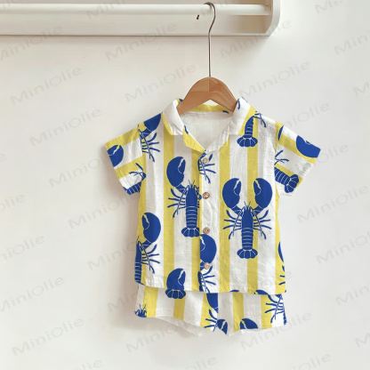 Baby Toddler Striped Lobster Shirt and Shorts 2-piece Set - Yellow - 3-5T - image 1