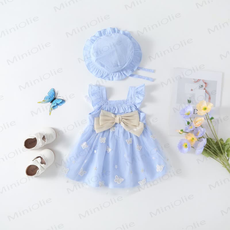 Baby Butterfly Bow Dress with Hat - Blue - 15-24M - image 9
