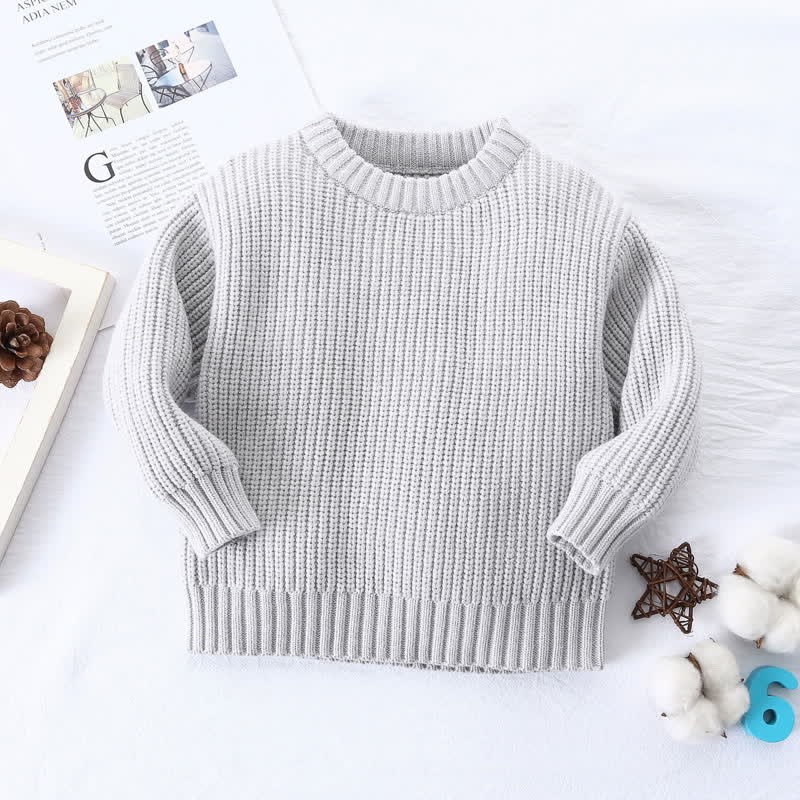 Kid Solid Color Crew Neck Knitted Sweater - Grey - 8Y - image 10