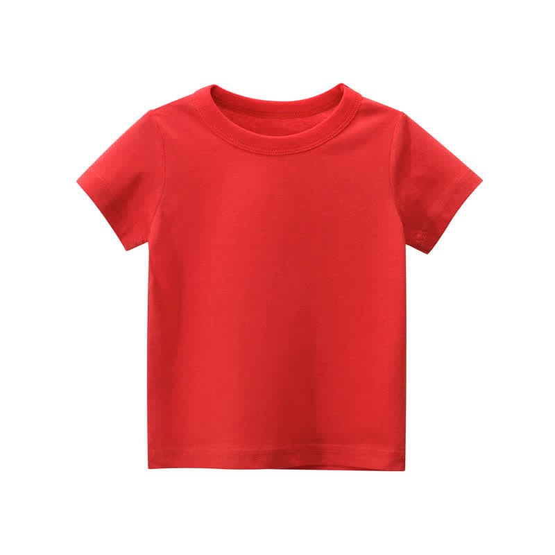 Kid Solid Color Simple T-Shirt - Red - 10Y - image 8