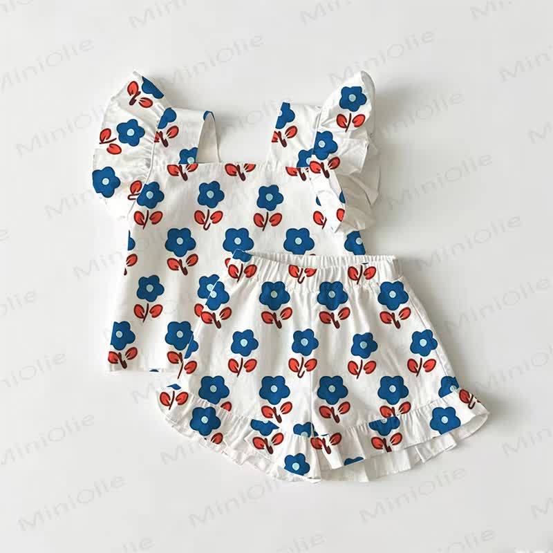 Baby Toddler Floral Print White Top and Shorts 2-piece Set - White - 3-4T - image 1