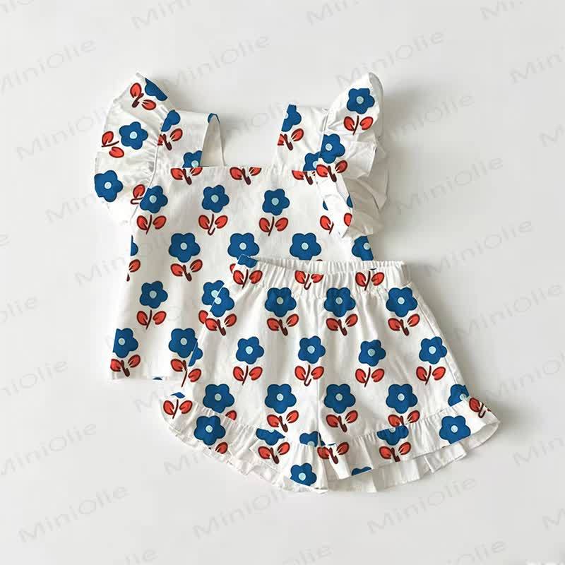 Baby Toddler Floral Print White Top and Shorts 2-piece Set - White - 3-4T - image 1