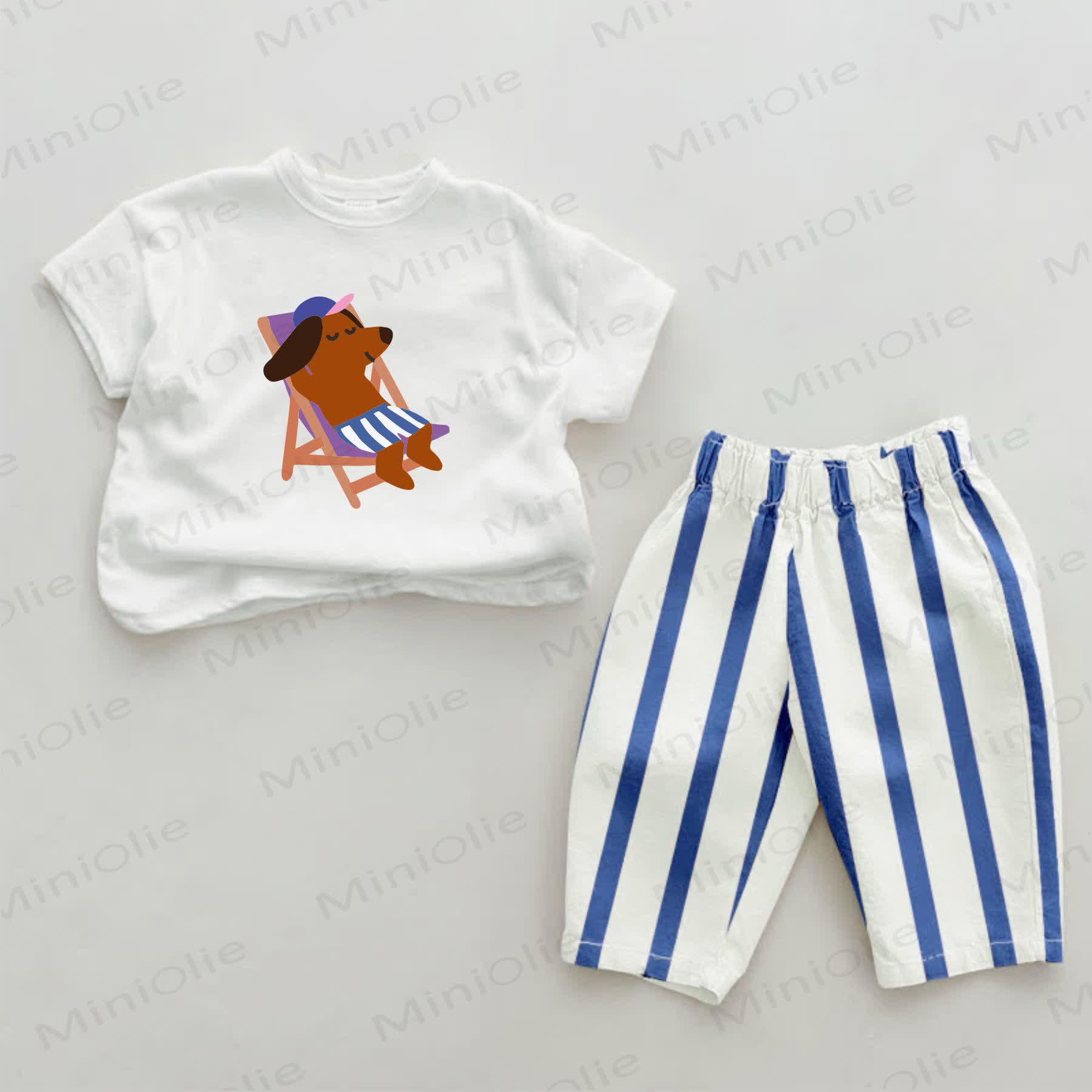 Baby Dog Blue Vertical Striped 2-piece Set - White&Blue - 2-3T - image 1