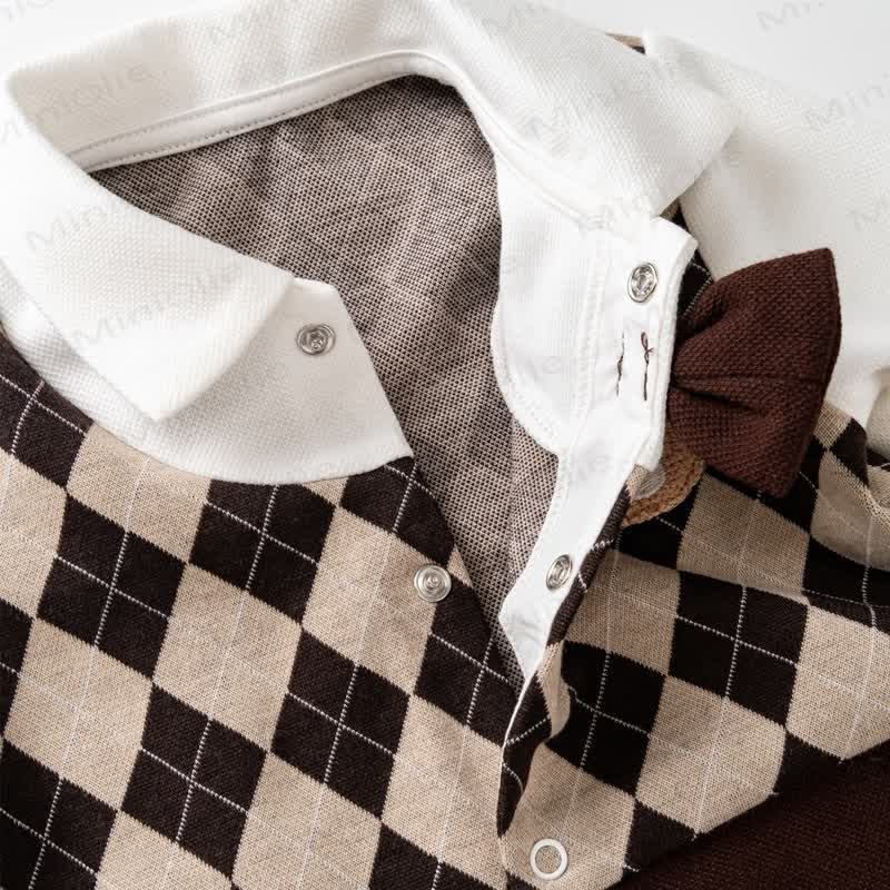 Baby Boy Bear Diamond Plaid Romper - image 4