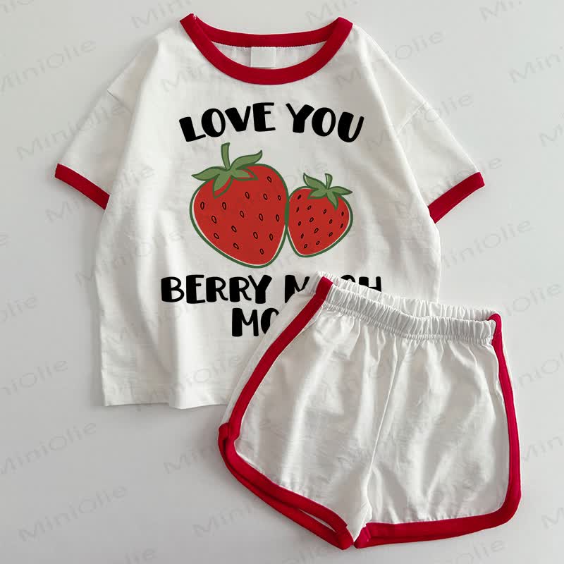 LOVE YOU BERRY MUCH MOM Baby T-shirt and Shorts 2-Piece Set - White&Red - 3-5T - image 1