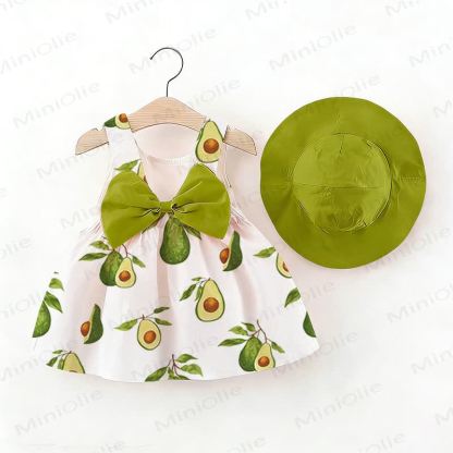 Baby Girl Bow Avocado Print Dress with Hat - White - 2-3T - image 1