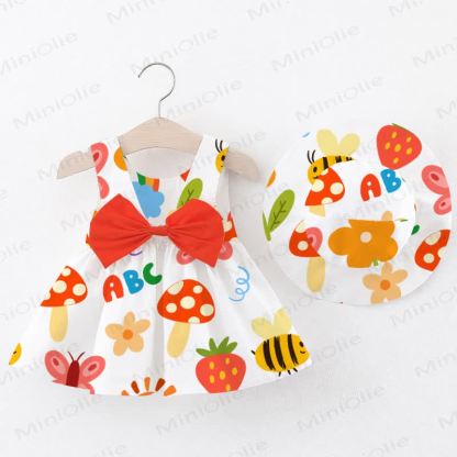ABC Baby Floral and Butterfly Print Dress with Hat - White - 2-3T - image 1