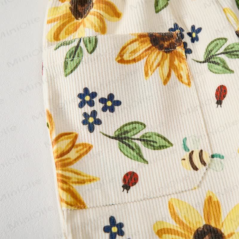 Baby Toddler Sunflower and Bee Print Beige Cord Pants - image 6