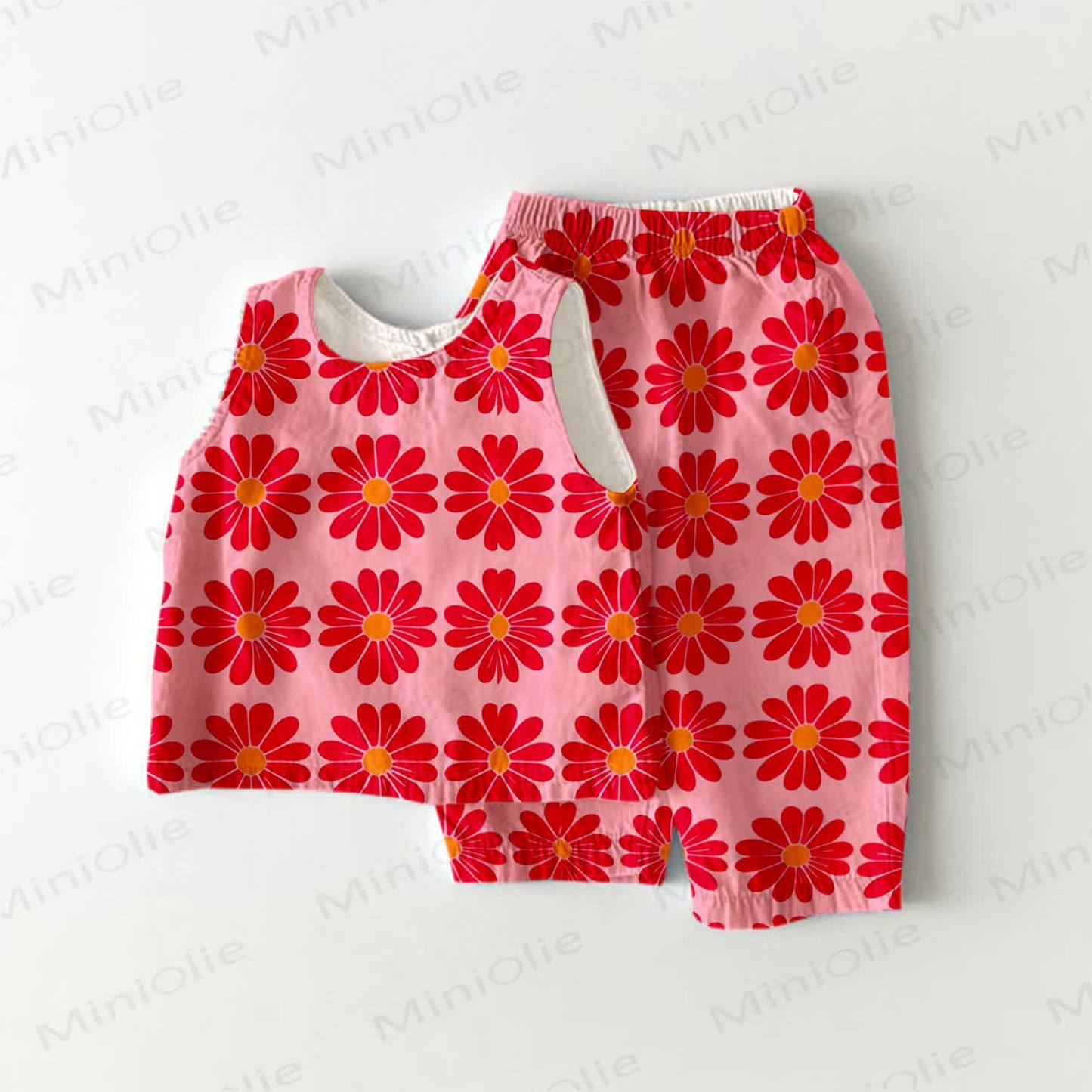 Baby Red Daisy Print 2-piece Sleeveless Set - Red - 3-4T - image 1