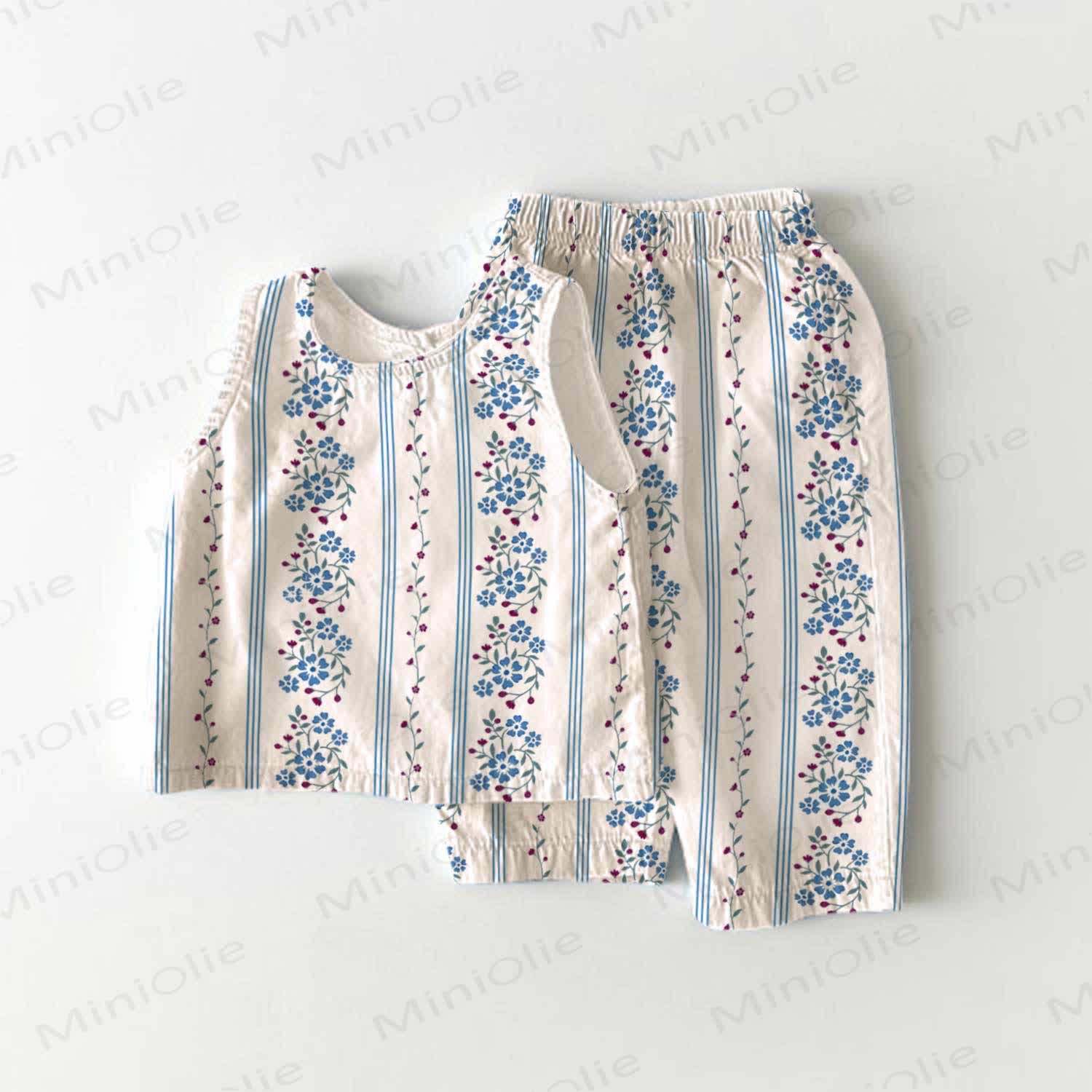 Baby Girls Beige Flower Print 2-piece Sleeveless Set - Beige - 3-4T - image 1