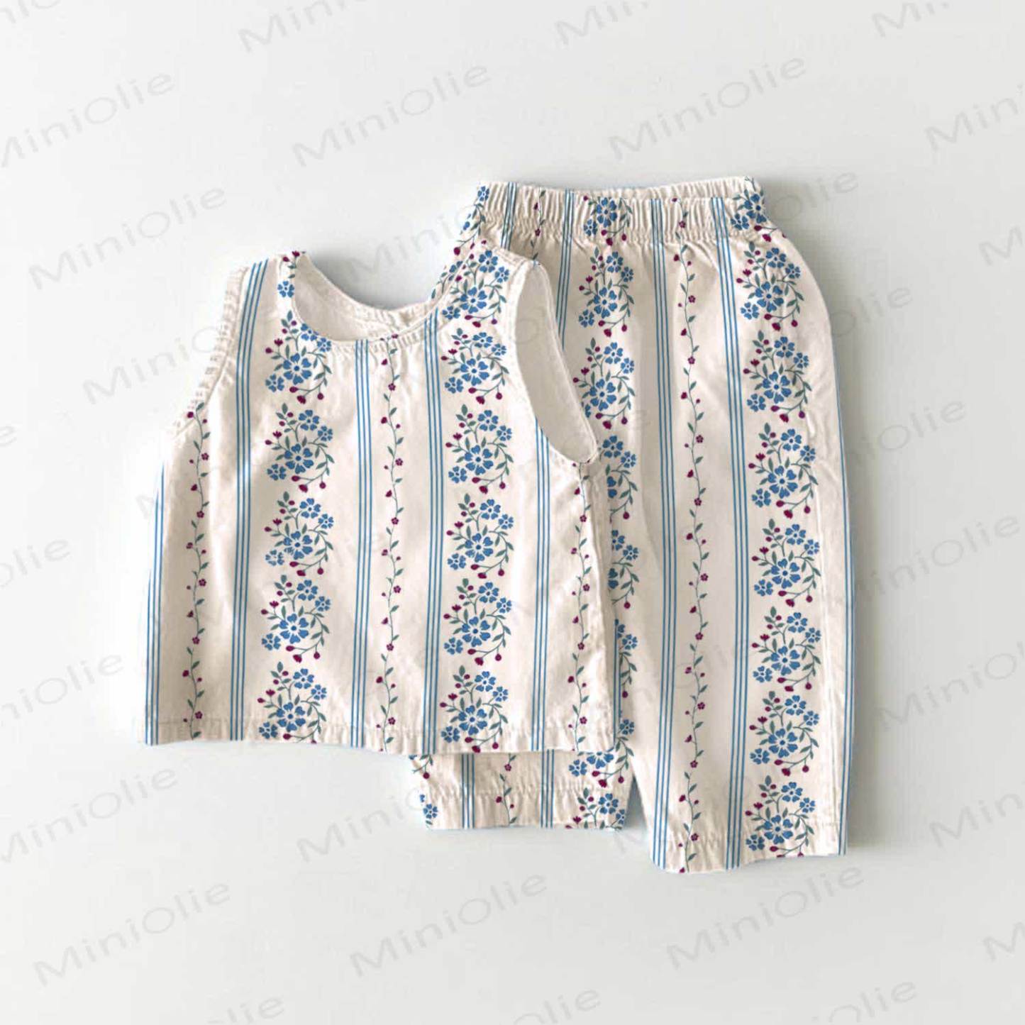 Baby Girls Beige Flower Print 2-piece Sleeveless Set - Beige - 3-4T - image 1