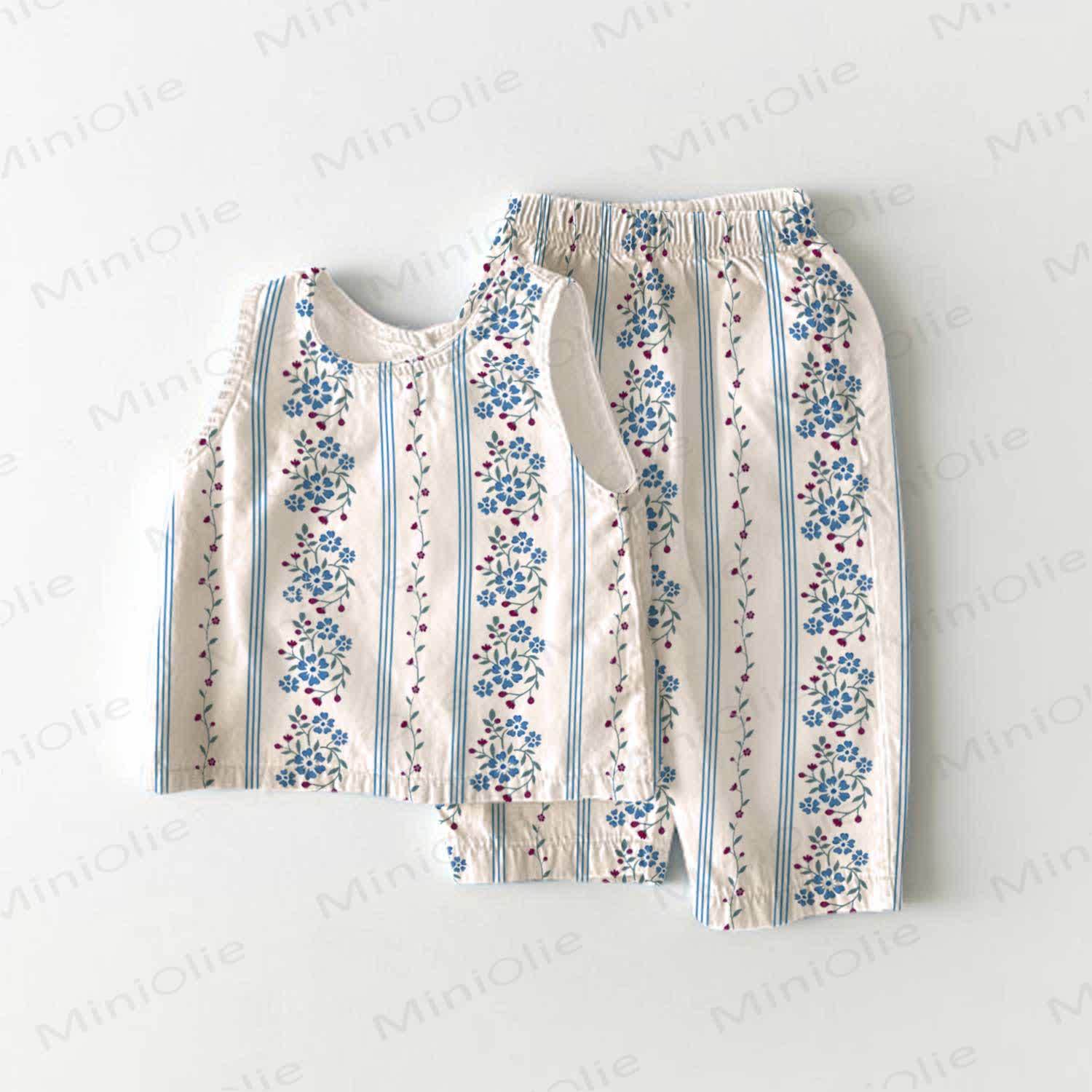Baby Girls Beige Flower Print 2-piece Sleeveless Set - Beige - 3-4T - image 1