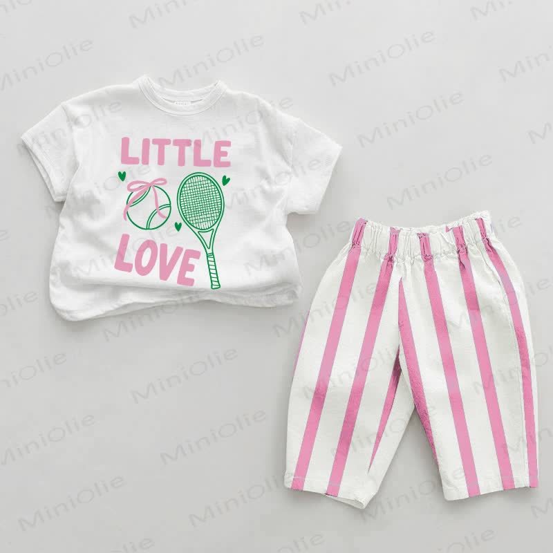 LITTLE LOVE Baby Girl Tennis Pink Vertical Striped 2-piece Set - White&Pink - 2-3T - image 1