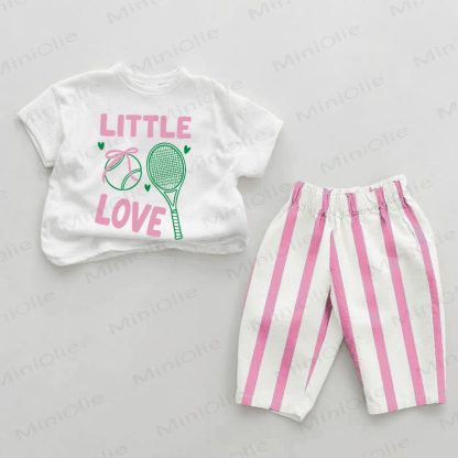 LITTLE LOVE Baby Girl Tennis Pink Vertical Striped 2-piece Set - White&Pink - 2-3T - image 1