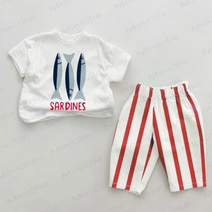 SARDINES Baby Red Striped 2-piece Set - White&Red - 2-3T - image 1