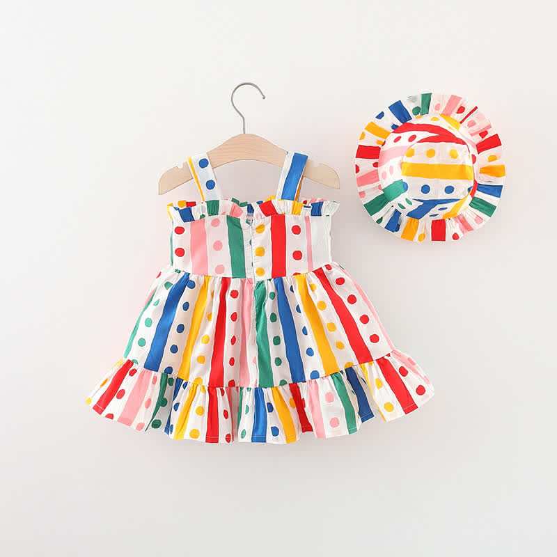 Baby Toddler Colorful Striped Dot Dress with Hat - image 2