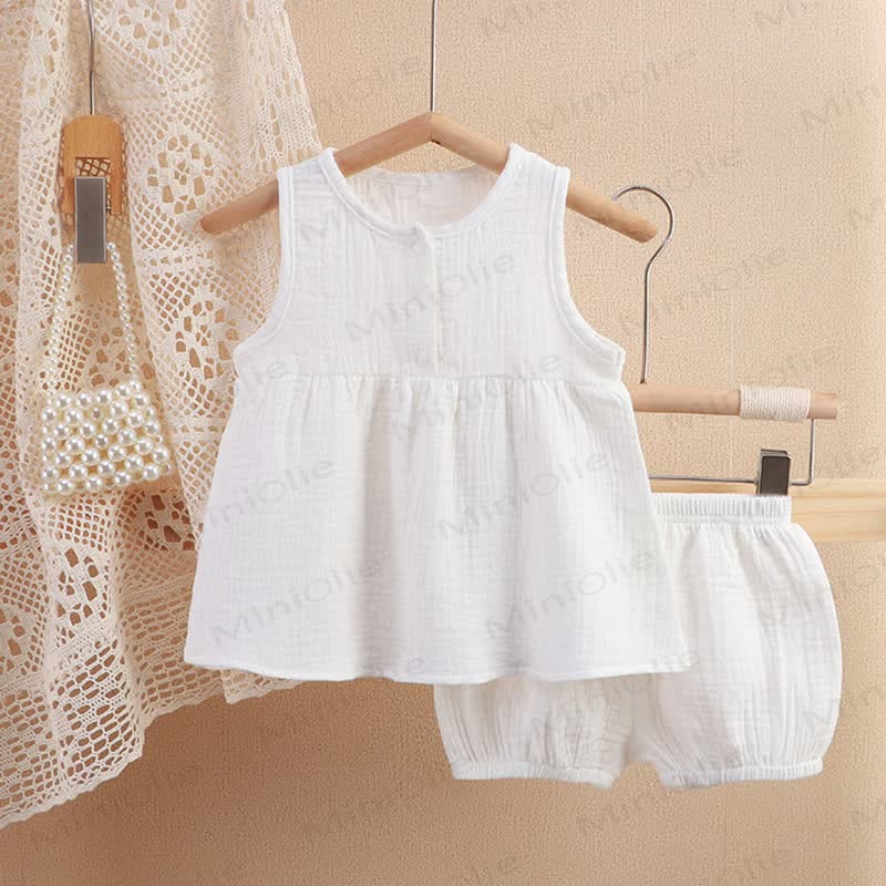 Toddler 2-Piece Solid Color Sleeveless Gauze Set - White - 4-5T - image 4