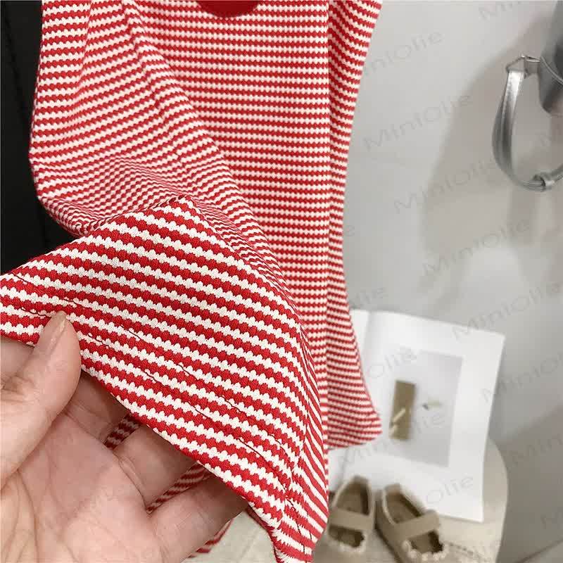 Toddler Red Bow Striped Suspenders Dress - image 8