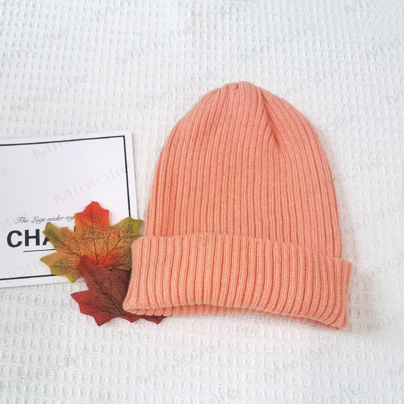 Baby Solid Color Simple Knitted Beanie - Orange - 12-24M - image 11