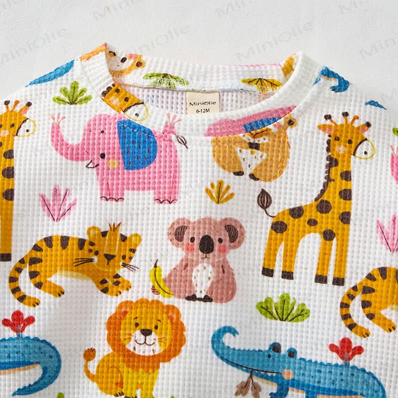 Baby Toddler White Animal Print Waffle 2-piece Set - image 4