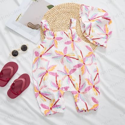 Baby Palm Tree Print White Jumpsuit with Hat - image 5