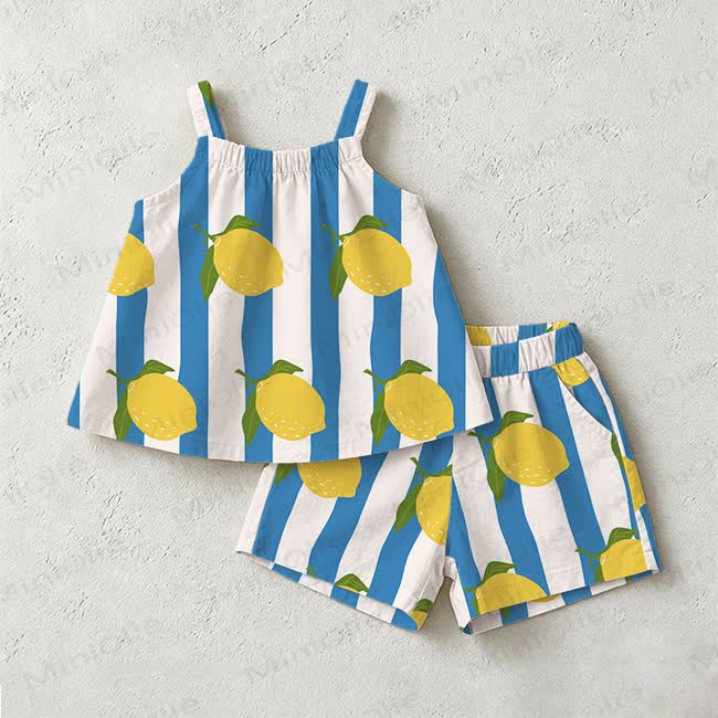 Baby Toddler Lemon Blue Stripe Short-Sleeve Set - White - 3-4T - image 1