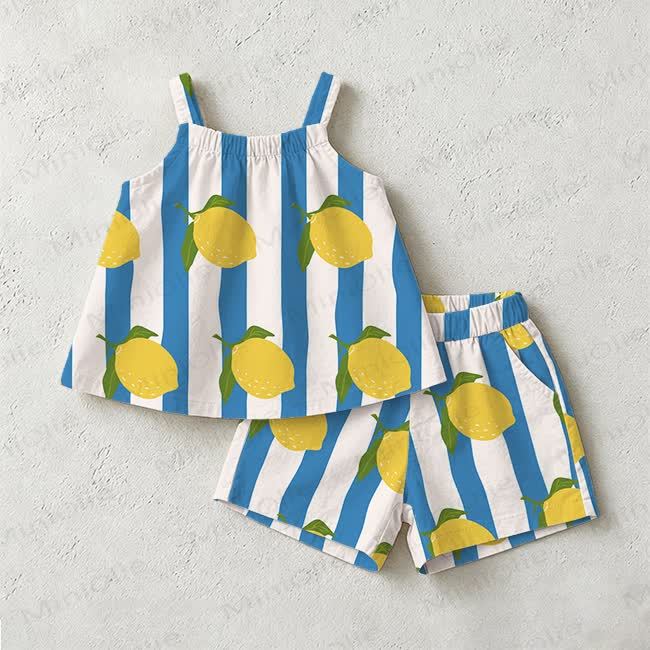 Baby Toddler Lemon Blue Stripe Short-Sleeve Set - White - 3-4T - image 1