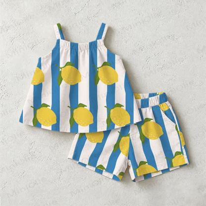 Baby Toddler Lemon Blue Stripe Short-Sleeve Set - White - 3-4T - image 1