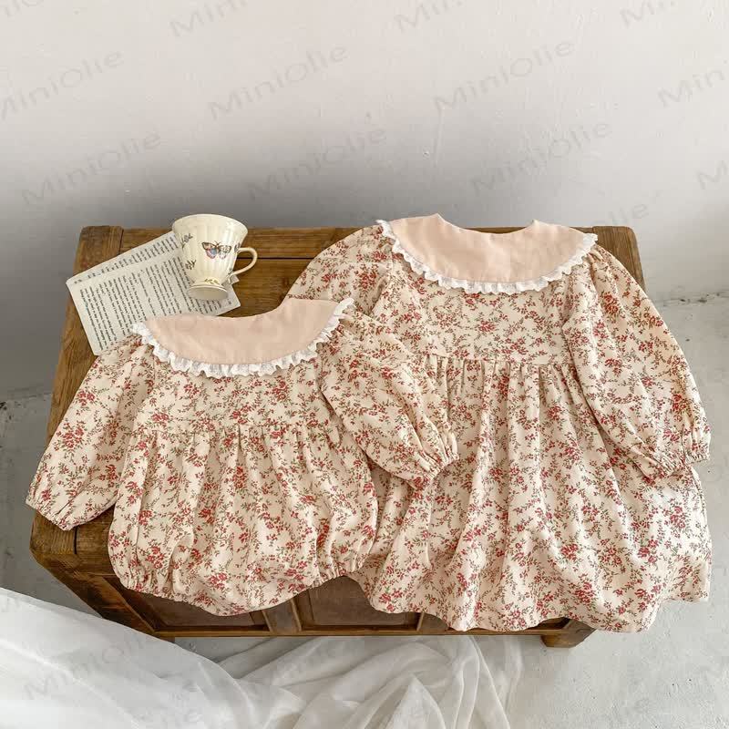 Baby Toddler Khaki Flower Lapels Bodysuit Dress - image 7