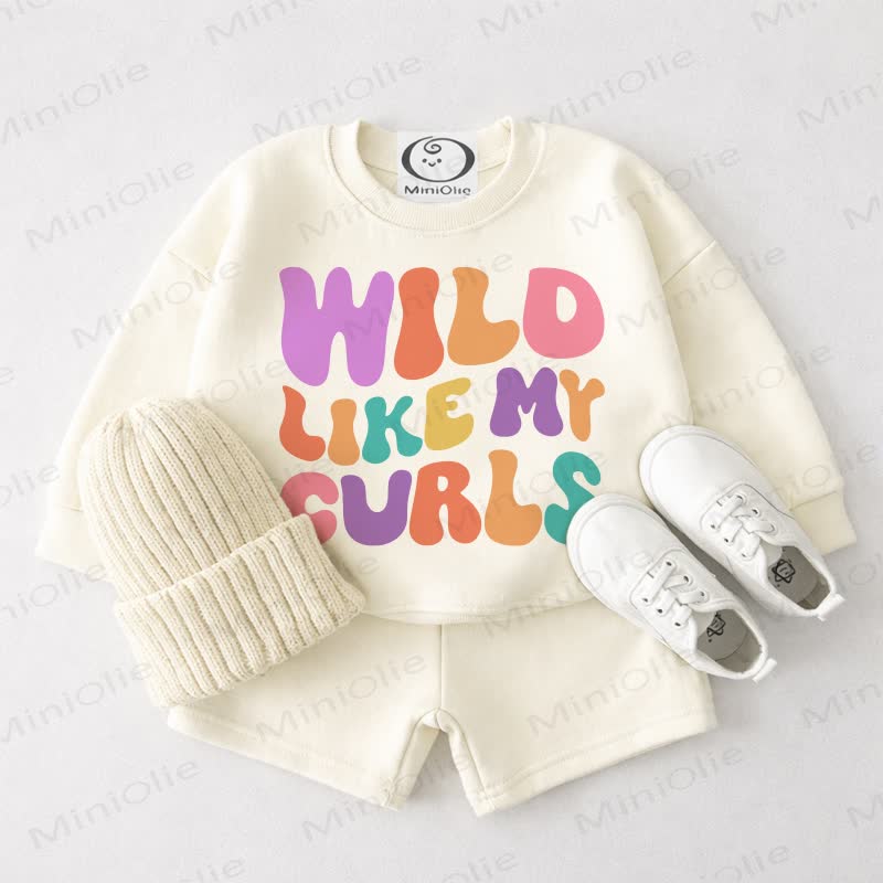WILD LIKE MY CURLS Baby Cream White Sweatshirt and Shorts 2-piece Set - Cream White - 3-4T - image 1
