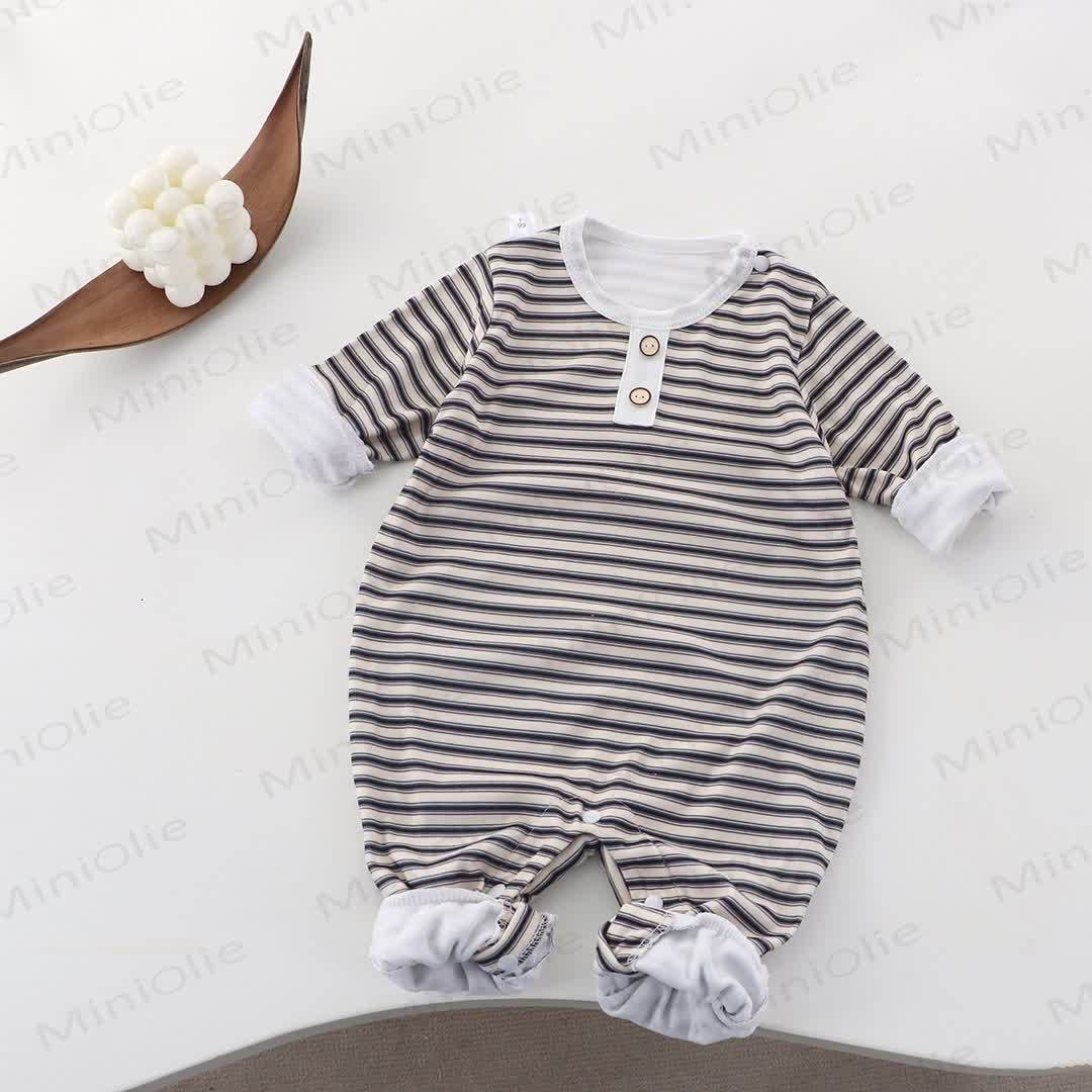 Baby Crew Neck Striped Romper - White - 18-24M - image 2