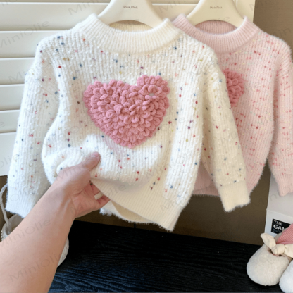 Kid Girl Pink Heart Knitted Pullover Sweater - image 7