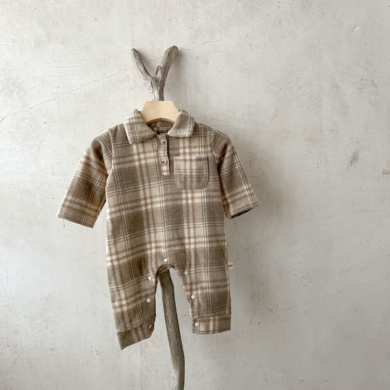Baby Retro Plaid Lapel Romper/Bodysuit - Khaki Romper - 2-3T - image 20