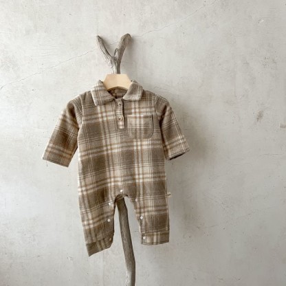 Baby Retro Plaid Lapel Romper/Bodysuit - Khaki Romper - 2-3T - image 20