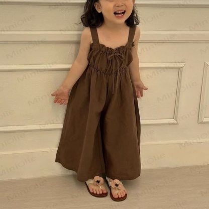 Toddler Solid Color Bow Vintage Overalls - Brown - 5-6T - image 5