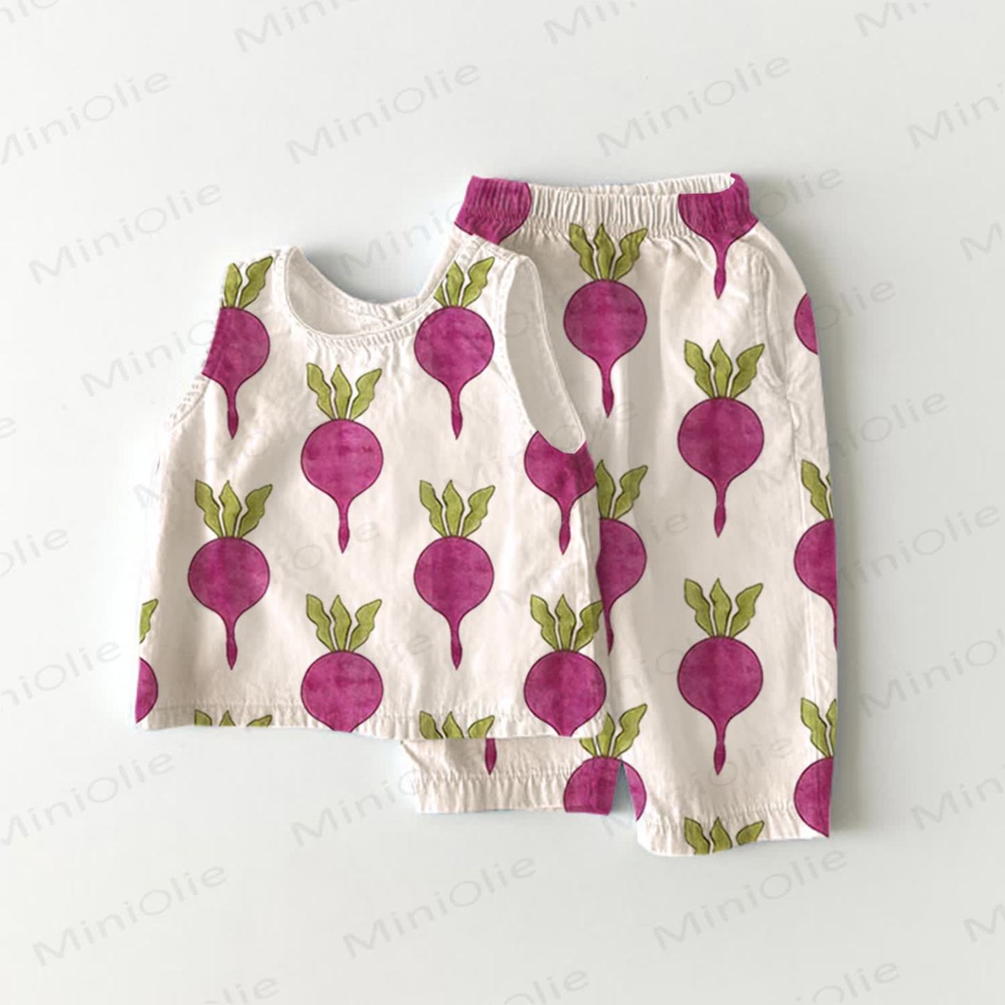 Baby Toddler Beetroot Print 2-piece Sleeveless Set - White - 3-4T - image 1