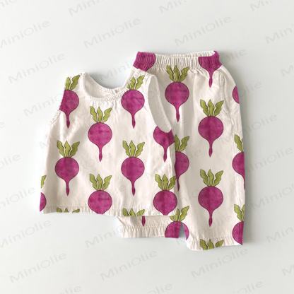 Baby Toddler Beetroot Print 2-piece Sleeveless Set - White - 3-4T - image 1