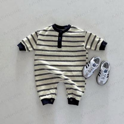 Baby Stripe Henley Romper - White - 18-24M - image 4