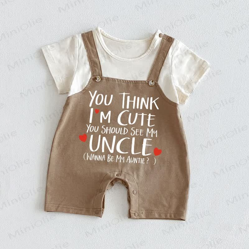 YOU THINK I'M CUTE YOU SHOULD SEE MY UNCLE Baby Fake 2pcs Romper - Khaki - 18-24M - image 1